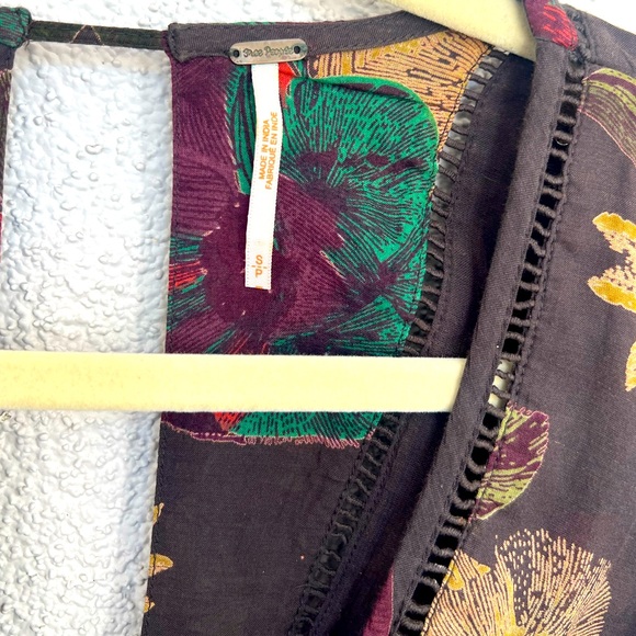 NWOT FREE PEOPLE Strawberry Fields Floral Tunic Dress Brown Long Sleeve Boho SM - Picture 7 of 12